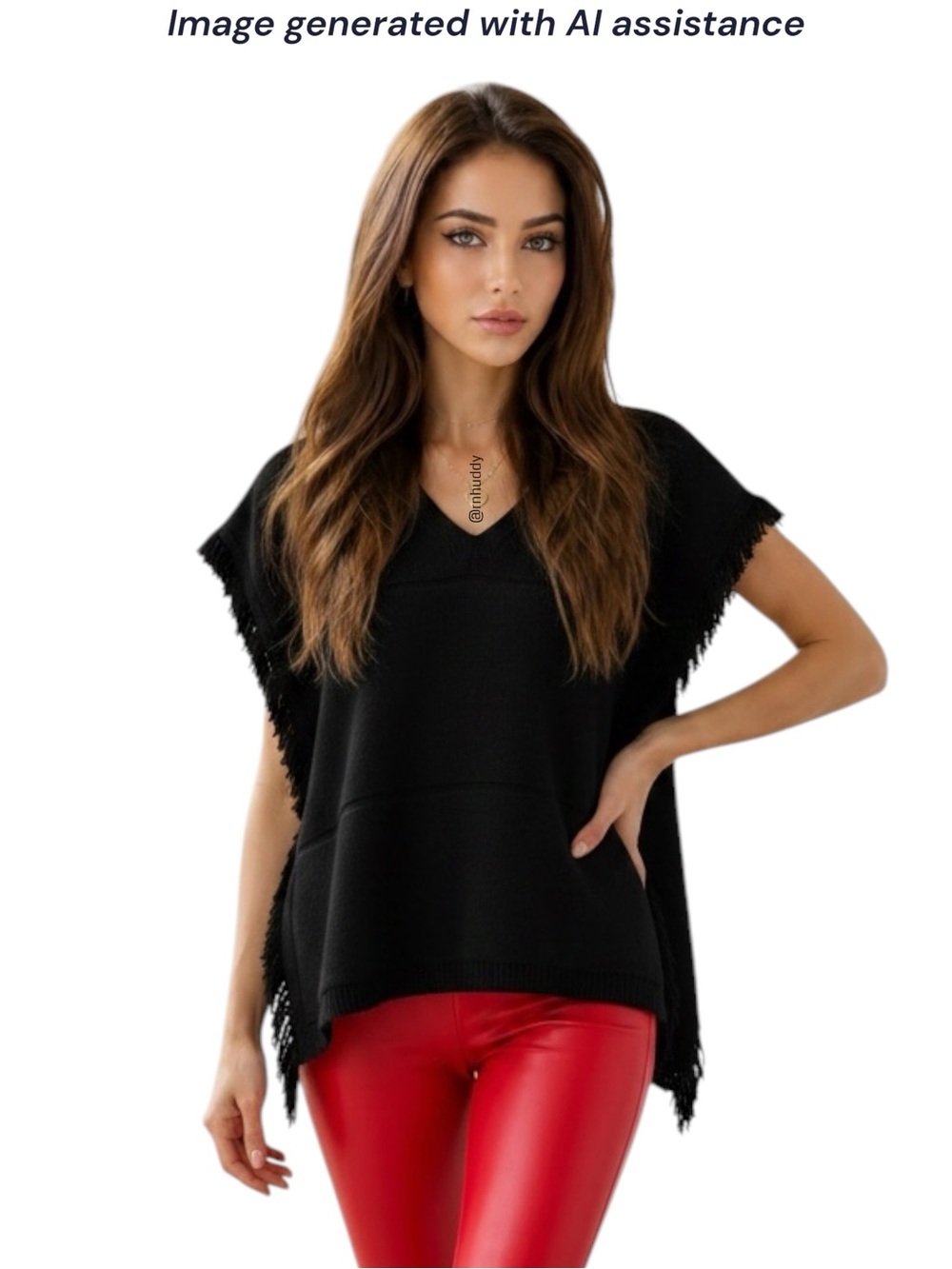 Michael Stars XS black fringe poncho sweater